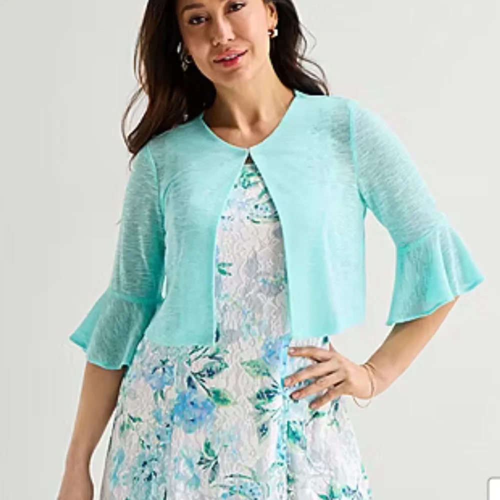 Perceptions Aqua Floral A-Line Dress & Jacket set Sz XL NWT